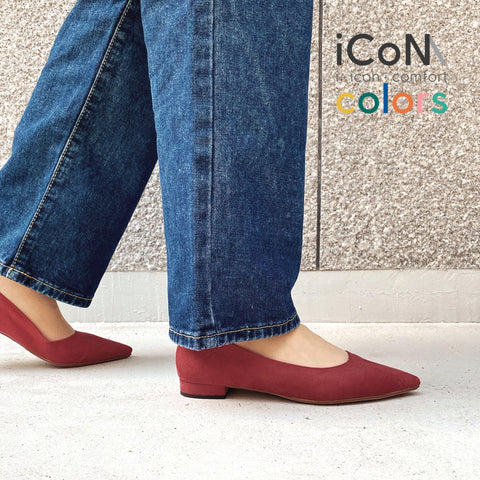 30%OFF:iCoN COLORS:ポインテッドトゥ スエード フラットシューズ(C20142)ボルドーS/mamian(マミアン)
