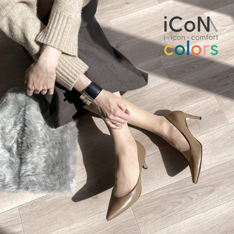 30%OFF:iCoN COLORS:ポインテッドトゥ スムース パンプス(C76533)ダークグレージュ/mamian(マミアン)