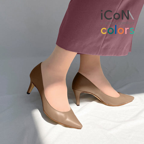 30%OFF:iCoN COLORS:ポインテッドトゥ スムース パンプス(C76533)ダークグレージュ/mamian(マミアン)