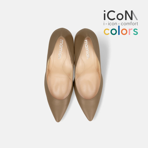 50%OFF:iCoN COLORS:ポインテッドトゥ スムース パンプス(C9043)ダークグレージュ/mamian(マミアン)