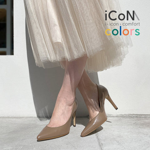 50%OFF:iCoN COLORS:ポインテッドトゥ スムース パンプス(C9043)ダークグレージュ/mamian(マミアン)