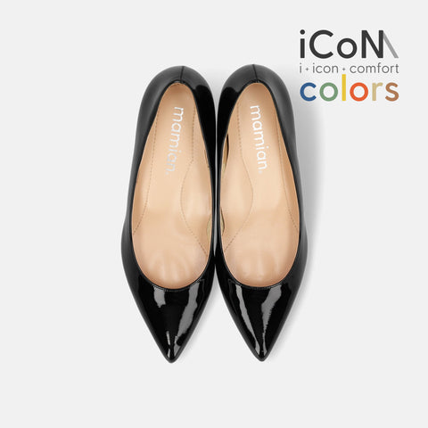 15%OFF:2025SS:iCoN COLORS:ポインテッドトゥ エナメル パンプス(C57171)ブラックE/mamian(マミアン)