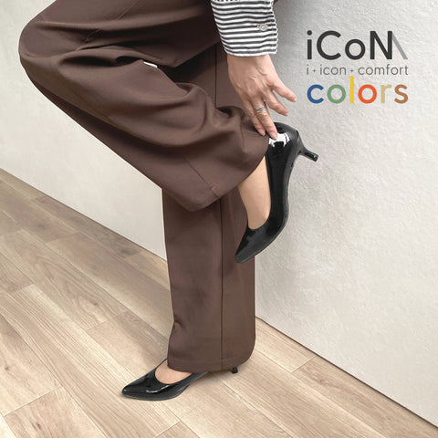 15%OFF:2025SS:iCoN COLORS:ポインテッドトゥ エナメル パンプス(C57171)ブラックE/mamian(マミアン)