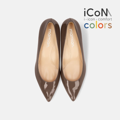 15%OFF:2025SS:iCoN COLORS:ポインテッドトゥ エナメル パンプス(C57171)ダークグレージュE/mamian(マミアン)
