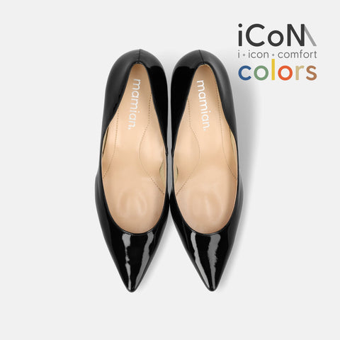 15%OFF:2025SS:iCoN COLORS:ポインテッドトゥ エナメル パンプス(C76531)ブラックE/mamian(マミアン)