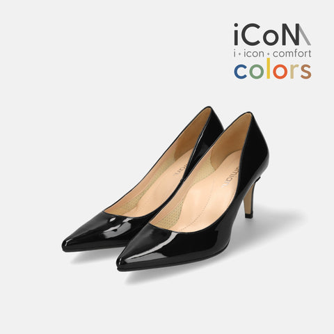 15%OFF:2025SS:iCoN COLORS:ポインテッドトゥ エナメル パンプス(C76531)ブラックE/mamian(マミアン)