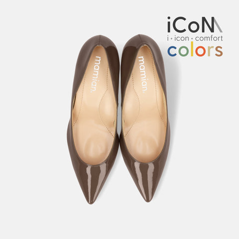 15%OFF:2025SS:iCoN COLORS:ポインテッドトゥ エナメル パンプス(C76531)ダークグレージュE/mamian(マミアン)