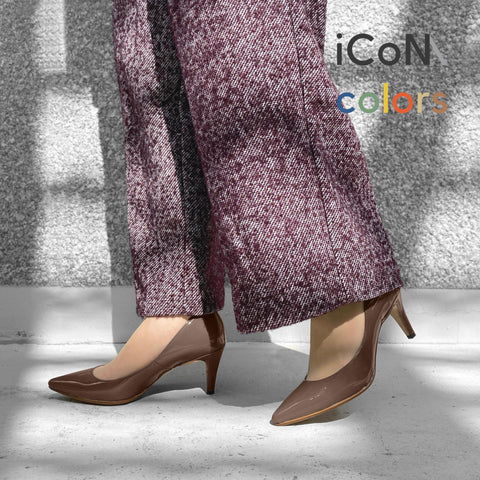 15%OFF:2025SS:iCoN COLORS:ポインテッドトゥ エナメル パンプス(C76531)ダークグレージュE/mamian(マミアン)