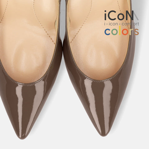 15%OFF:2025SS:iCoN COLORS:ポインテッドトゥ エナメル パンプス(C76531)ダークグレージュE/mamian(マミアン)