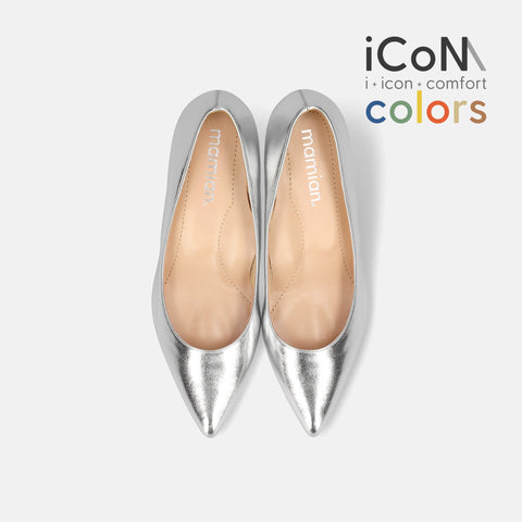 15%OFF:2025SS:iCoN COLORS:ポインテッドトゥ スムース パンプス(C57173)シルバー/mamian(マミアン)