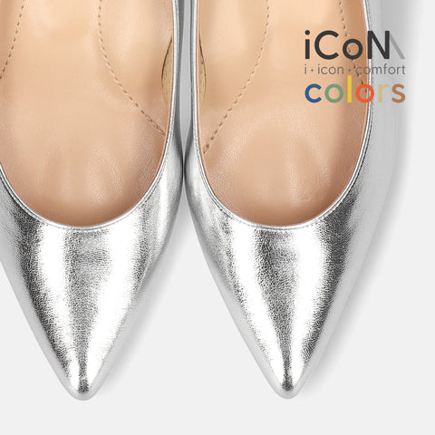 15%OFF:2025SS:iCoN COLORS:ポインテッドトゥ スムース パンプス(C57173)シルバー/mamian(マミアン)