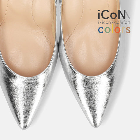15%OFF:2025SS:iCoN COLORS:ポインテッドトゥ スムース パンプス(C76533)シルバー/mamian(マミアン)