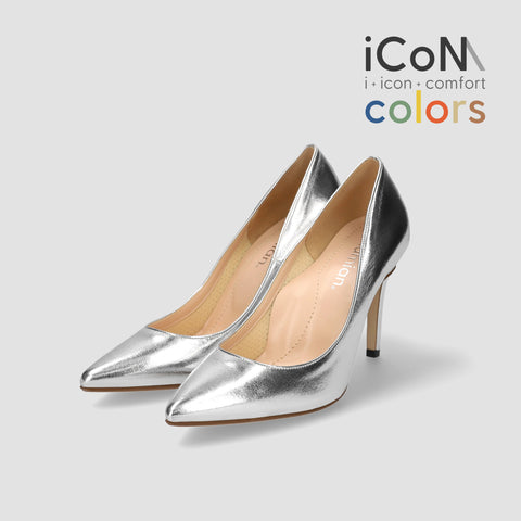 15%OFF:2025SS:iCoN COLORS:ポインテッドトゥ スムース パンプス(C9043)シルバー/mamian(マミアン)