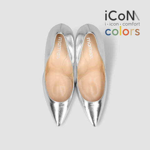 15%OFF:2025SS:iCoN COLORS:ポインテッドトゥ スムース パンプス(C9043)シルバー/mamian(マミアン)