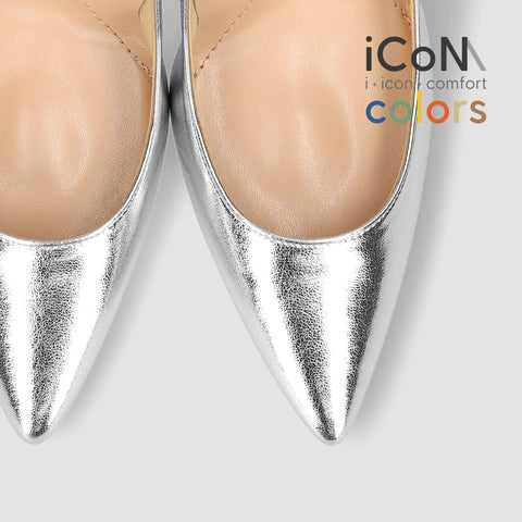 15%OFF:2025SS:iCoN COLORS:ポインテッドトゥ スムース パンプス(C9043)シルバー/mamian(マミアン)