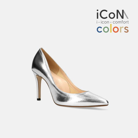 15%OFF:2025SS:iCoN COLORS:ポインテッドトゥ スムース パンプス(C9043)シルバー/mamian(マミアン)
