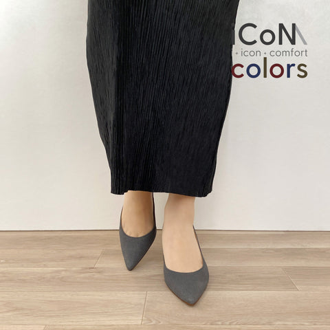 20%OFF:2024AW:iCoN COLORS:ポインテッドトゥ スエード パンプス(C76532)チャコールS/mamian(マミアン)
