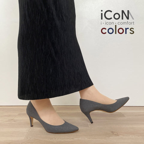 20%OFF:2024AW:iCoN COLORS:ポインテッドトゥ スエード パンプス(C76532)チャコールS/mamian(マミアン)