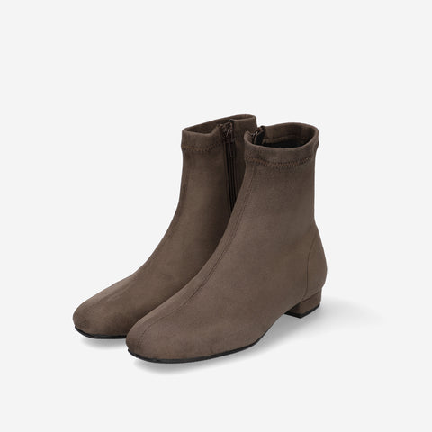 60%OFF:スクエアトゥ ストレッチフラットブーツ(3376)LブラウンS/mamian(マミアン)