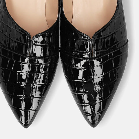 ラストワン2025SSBI:ポインテッドトゥ フラット 切替ドレスシューズ(154)ブラックCR/mamian(マミアン)