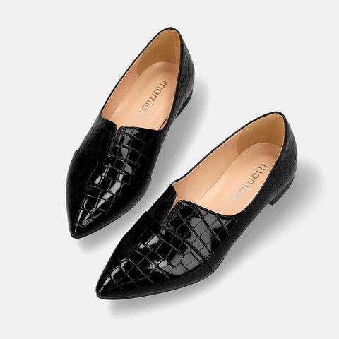 ラストワン2025SSBI:ポインテッドトゥ フラット 切替ドレスシューズ(154)ブラックCR/mamian(マミアン)