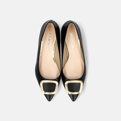 2025AW:ポインテッドトゥ バックル付き フラットシューズ(4785)ブラック/mamian(マミアン)