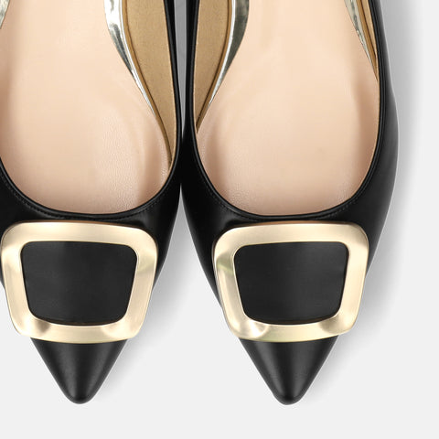 2025AW:ポインテッドトゥ バックル付き フラットシューズ(4785)ブラック/mamian(マミアン)