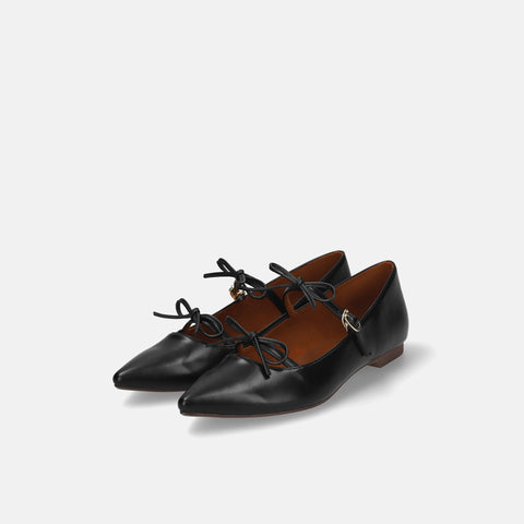 50%OFF:ダブルリボン ポインテッド フラット(m17040)ブラック/mamian(マミアン)
