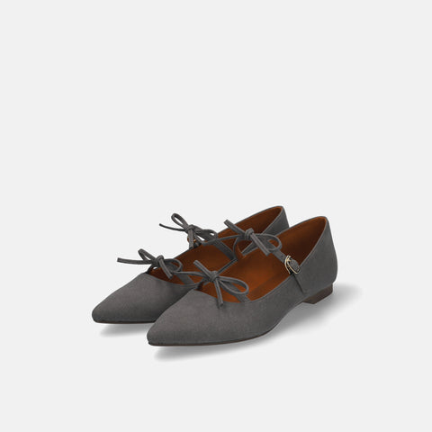 50%OFF:ダブルリボン ポインテッド フラット(m17040)チャコールS/mamian(マミアン)
