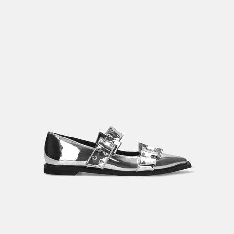ラストワン30%OFF:ダブルストラップ フラットシューズ(m17045)シルバー/mamian(マミアン)