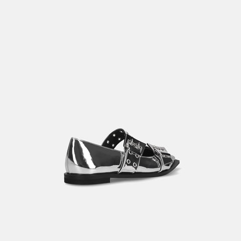 ラストワン30%OFF:ダブルストラップ フラットシューズ(m17045)シルバー/mamian(マミアン)