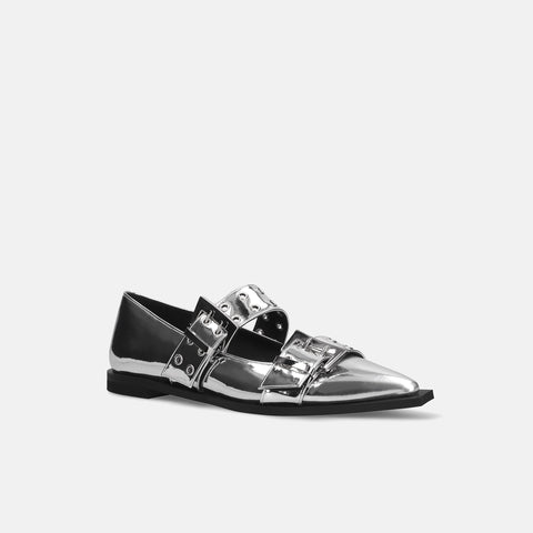 ラストワン30%OFF:ダブルストラップ フラットシューズ(m17045)シルバー/mamian(マミアン)