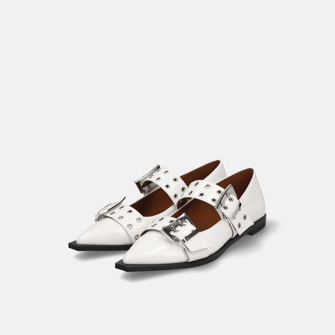 ラストワン30%OFF:ダブルストラップ フラットシューズ(m17045)ホワイトE/mamian(マミアン)