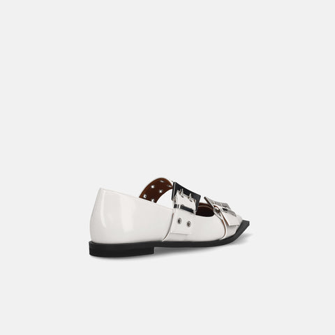 ラストワン30%OFF:ダブルストラップ フラットシューズ(m17045)ホワイトE/mamian(マミアン)