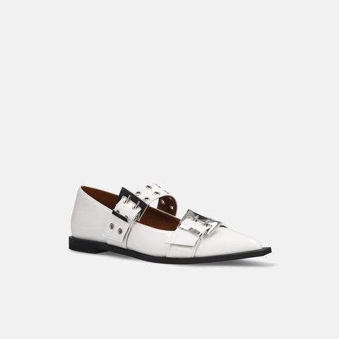 ラストワン30%OFF:ダブルストラップ フラットシューズ(m17045)ホワイトE/mamian(マミアン)
