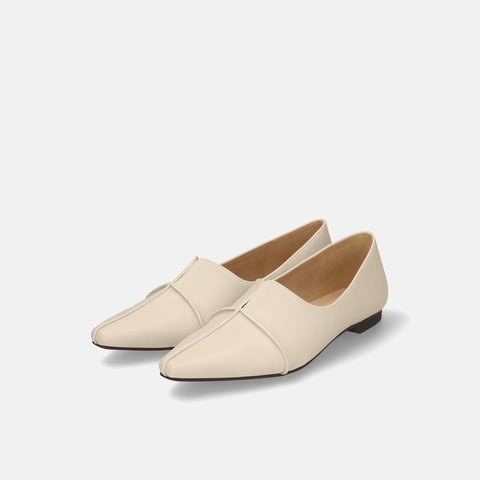 20%OFF:クロスシーム スリットデザイン フラットシューズ(m18007)アイボリー/mamian(マミアン)