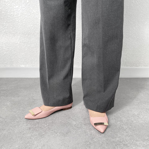 ラストワン30%OFF:アクセントバックル フラットシューズ(m17006)ピンク/mamian(マミアン)