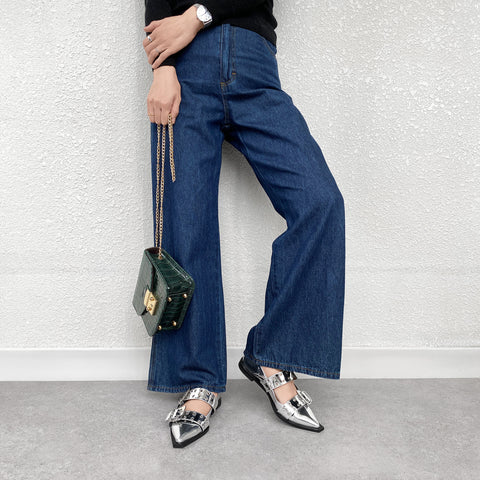 ラストワン30%OFF:ダブルストラップ フラットシューズ(m17045)シルバー/mamian(マミアン)