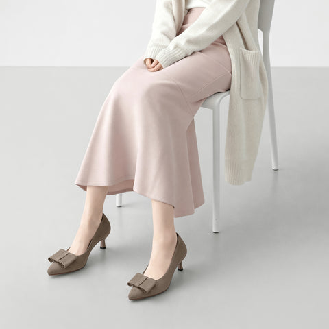 2025AW:スクエアリボン パンプス(m45010)グレージュS