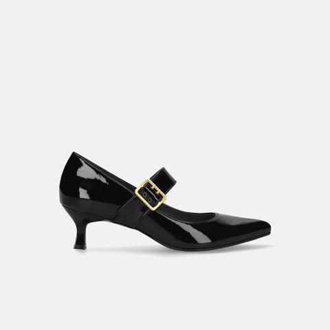 15%OFF:ワイドベルト ポインテッドトゥ パンプス(m55210)ブラックE/mamian(マミアン)