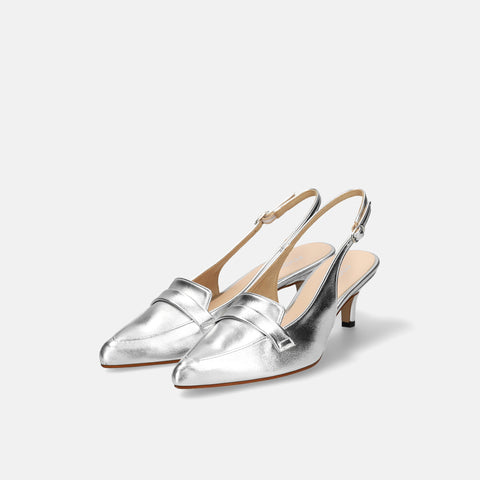 30%OFF:2025SS:バックストラップ ローファーパンプス(m55223)シルバー/mamian(マミアン)