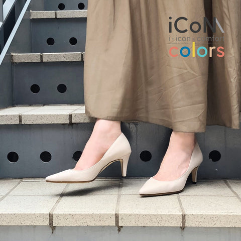 ラストワンiCoN COLORS:ポインテッドトゥ リネン パンプス(C76535)グレージュL/mamian(マミアン)