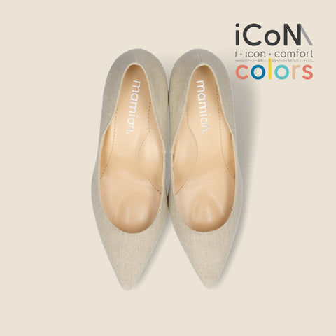 ラストワンiCoN COLORS:ポインテッドトゥ リネン パンプス(C76535)キナリL/mamian(マミアン)