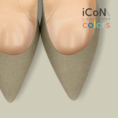 50%OFF:iCoN COLORS:ポインテッドトゥ リネン パンプス(C76535)SカーキL/mamian(マミアン)