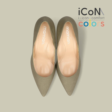 50%OFF:iCoN COLORS:ポインテッドトゥ リネン パンプス(C76535)SカーキL/mamian(マミアン)