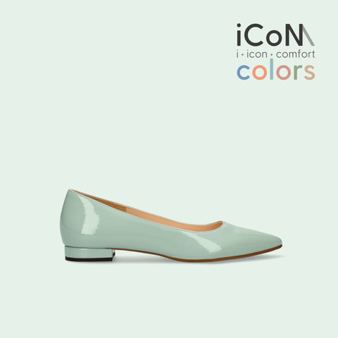 50%OFF:iCoN COLORS:ポインテッドトゥ エナメル フラットシューズ(C20141)SグリーンE/mamian(マミアン)