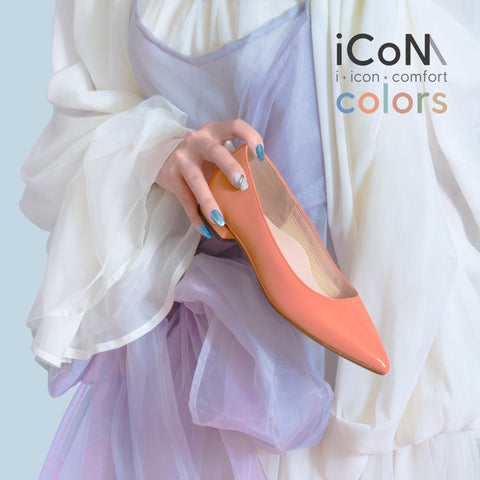 50%OFF:iCoN COLORS:ポインテッドトゥ エナメル フラットシューズ(C20141)SオレンジE/mamian(マミアン)
