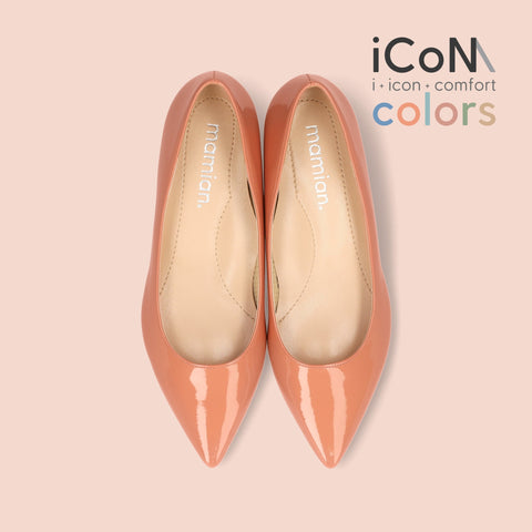 50%OFF:iCoN COLORS:ポインテッドトゥ エナメル フラットシューズ(C20141)SオレンジE/mamian(マミアン)
