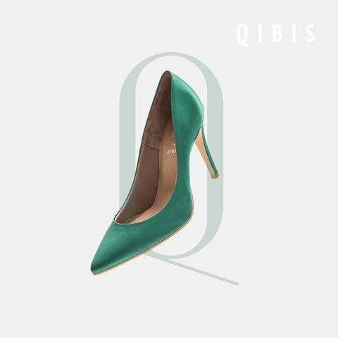 40%OFF:QIBIS ONE:9cmヒール ポインテッドトゥ パンプス(QM9004)グリーン/QIBIS(マミアン)