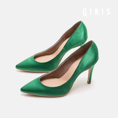 40%OFF:QIBIS ONE:9cmヒール ポインテッドトゥ パンプス(QM9004)グリーン/QIBIS(マミアン)
